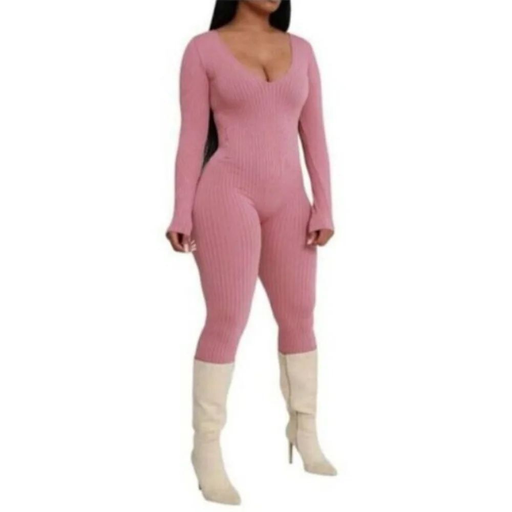 SHEIN PINK RIBBED JUMPSUIT SZ.M EUC.